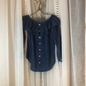 Ann Taylor Off-the-Shoulder Chambray Top